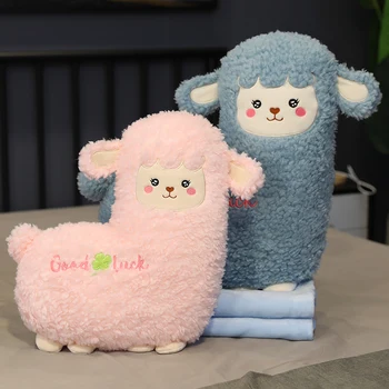 Симпатична мека възглавница Alpaca Plushie с одеяло, пълнени с розов плюшен кукла Alpaca играчки овце хвърлят възглавница прегръдка на съня за деца