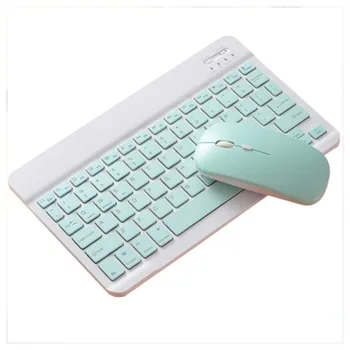 Син цвят Bluetooth клавиатура мишка комплект за Ipad мобилен телефон, таблет универсален ултра тънък безжичен розова клавиатура мишка комплект
