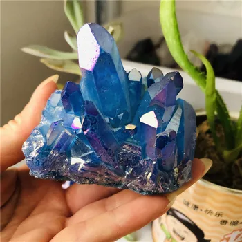 Синя Аура Кристал клъстер кварц Титан аура цвете естествени камъни и минерали камък украса за дома