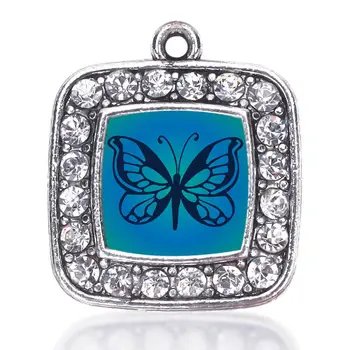 Синята пеперуда синя за риболов квадратен Чар антично сребро покритие бижута
