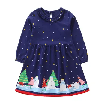 Скокове метра нов Дядо Коледа апликация памук Принцеса Коледна рокля за зимата есен Нова година рокли шарени дрехи