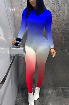 Слаб дълъг ръкав печат мозайка слаб флуоресцентно гащеризон 2020 жени новата спортно облекло-дълги панталони тела плюс размер XL