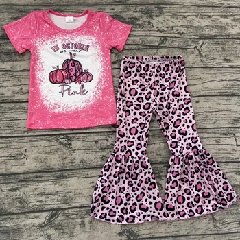 сладка тиква 2 елемента облекло Деня на Благодарността комплект за момиче тиква печат риза и розови Леопардовые панталони мач набор от