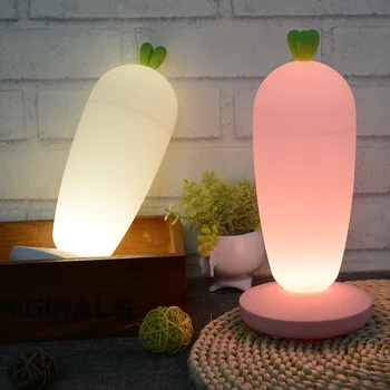 Сладко Carrot Dimmable USB Charging Night Lights LED Touch Switch Kids Table Lamp Home Decoration