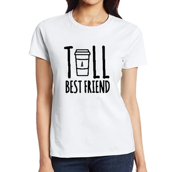 Сладко Friend Tall And Short Matching T-Shirt BFF T Shirt Women For Coffee Влюбените Tee Shirt Femme Cotton Size S-3XL