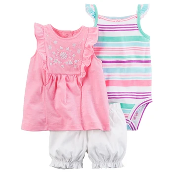 сладко бебе момиче годишният дрешки с къс ръкав о-образно деколте, потник+боди+шорти точка детски дрехи костюм 2020 новородено облекло 6-24 месеца
