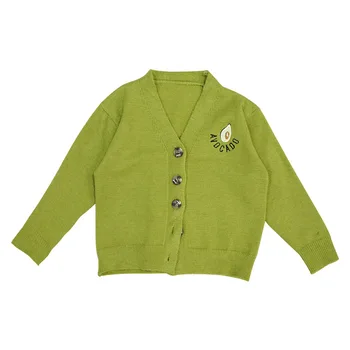 Сладък авокадо бродерия момичета пуловери 4 цвята детски плетени жилетки есен ежедневни V-образно деколте и Детски връхни облекла Дрехи 2-7 Т