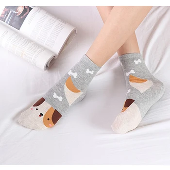 Сладък животни памучни чорапи За Жени Есен Зима Kawai карикатура куче чорапи Calcetines Mujer удобни чудесни чорапи, трикотаж носочные на продукта