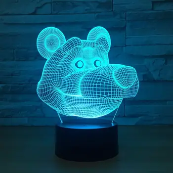 Сладък карикатура мечка 3D LED лампа USB Powered 7 цвята невероятна оптична илюзия лека нощ спалня светлината на деца, парти с подаръци за Рожден Ден