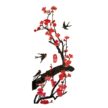 Слива цвете акрилни стикери за стена 3d хол, веранда, коридор, ресторант Разтегателен ТЕЛЕВИЗИЯ фон декорация на стените китайски стил