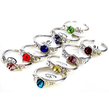 Смесени 20 бр. лот Crystal silver-цвят на пръстена за елегантни жени Дами сватба бижута аксесоари в насипно състояние