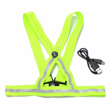 Спорт на открито трайно качество флуоресцентно зелено USB зареждане led ленти отразяваща жилетка защитно облекло