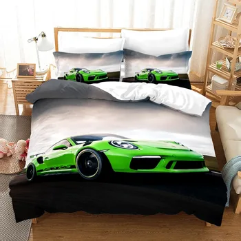 Спортен автомобил модел пухени комплекти спалня декор 3шт на състезателен автомобил, комплекти за легла с наволочками за подрастващите деца, момчета и момичета Кралица