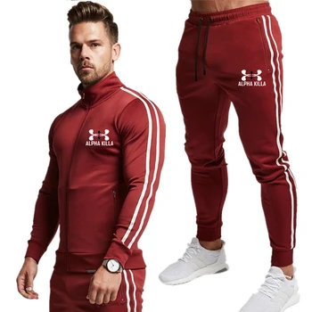 Спортен костюм мъжки инсталиране на комплект от две части души спортни дрехи цип сива врана + панталони, спортни костюми, ежедневни hoody + спортни панталони Мъжки дрехи комплекти