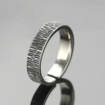 сребърен оригинален творчески студен темперамент ретро текстура на кора ниша дизайн не мозайка откриването регулируеми мъжки пръстен