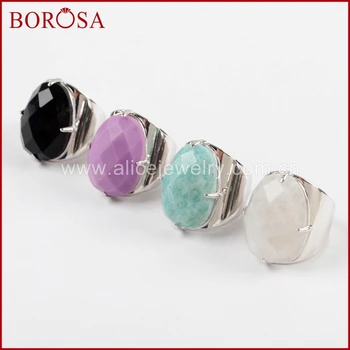 Сребърен цвят Нокът яйце форма на естествени скъпоценни камъни взрив пръстени, мода amazonite Лазурит фасетиран камък, пръстени за жени ZS0321