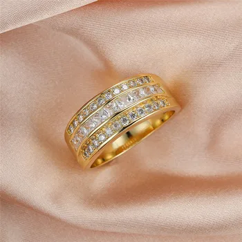 Стари женски Crystal Бял Камък пръстен 18KT жълто злато-годежни пръстени за жени чар геометрия годежен Свети Валентин подарък