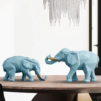 Статуетка на Слон 2 / комплект смола изкуството за домашен офис декорация на хотели модерен геометричен животни занаят, подарък статуя на слон маса декор