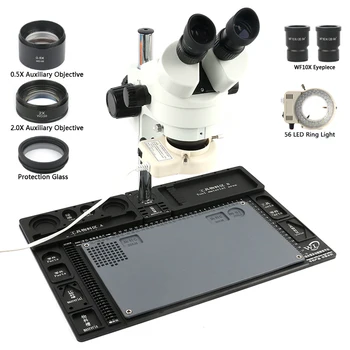 Стерео микроскоп стерео микроскоп 3.5 X - 90X непрекъснато увеличаване на Зума + голяма алуминиева поставка + 56 led ринга лампи + обектив