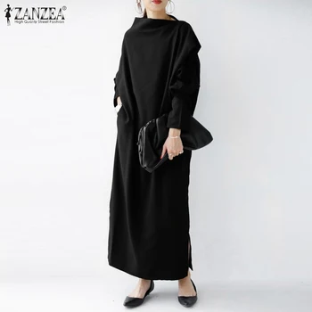 Стилен асиметричен врата макси рокля дамски Пролет сарафан ZANZEA 2021 ежедневно с дълъг ръкав Vestidos женски плътен халат и големи