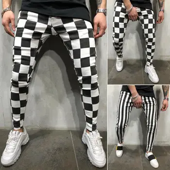 Страхотна мъжка мода Slim Jogger Skinny Молив Pants удобни шарени каре хип-хоп ежедневни панталони S-XXL