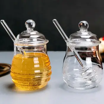 Стъклен буркан мед висока Боросиликатная стъклена кухненска Банка гърне мед с кофа и капака на контейнер за съхранение на банките за меден сироп от 300 мл