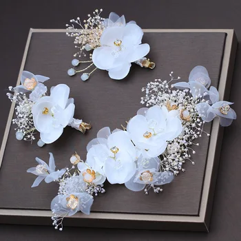 сухо цвете бели гребени за коса, щипки за коса комплекти шапки на булката украса на косата на жената сватбени аксесоари за коса