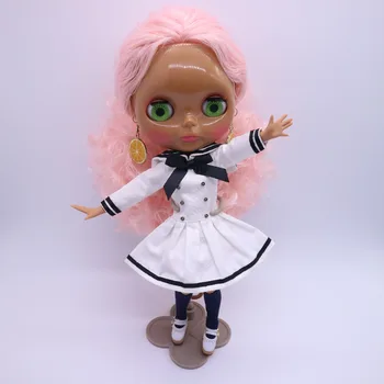 съвместно тялото голи Блис кукла, розово коса черна кожа Заводска кукла е идеален за направи си САМ за момичета 1206