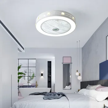 Съвременните вентилатори с подсветка бяло боядисани желязо акрил LED Fan Light Dimmable Спалня Хол вентилатор лампа на дистанционното управление