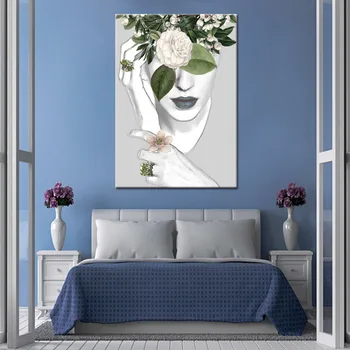 Съвременно стенно изкуство 1 бр украса платно Живопис абстрактен цвете красотата портрет хол плакат декор, без рамка