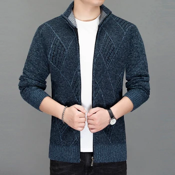 Съвсем нова мода вълнен пуловер мъжете зима светкавица Мъжки пуловери за 2019 щанд яка мъжка жилетка пуловер м-3XL