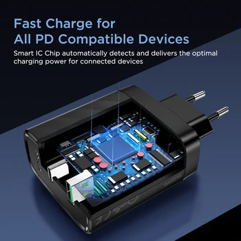 Съпротивление esr C USB PD Charger 36W Dual Charger Port компактно преносимо стенно зарядно, за iPhone, X/XS/XR/XS Max iPad Pro 2018
