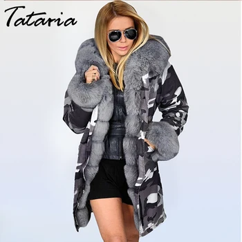 Татария дамски зимни дебела топла парка с качулка, женски военни паркове палто с качулка кожа на яката на якето жена изкуствена кожа кадифе яке