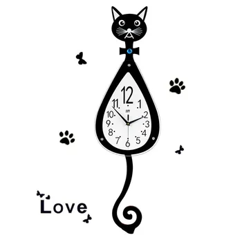 Творческа личност деца стенни часовници картун котка часовници спалня, кабинет тъпо Когато съвременните часовници сладък котка кварцов часовник LB41120