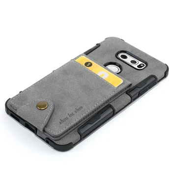 Текстилен джоб за карти портфейл калъф за LG V30 Cover V30 слот за карти тъкан плат TPU Силиконов притежателя на картата защитен калъф за вашия телефон калъф
