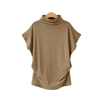 Тениска Дамски Batwing ръкав ризи топ твърди висока врата лято Tee върховете женски плюс размер S-6XL ежедневни ризи WS7622V