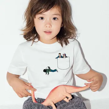 Тениска корейски реколта бели момичета риза печат серия на момчетата на топ момче тениски деца летни дрехи странни неща джобен мода