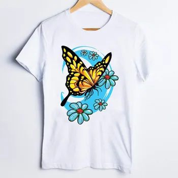 Тениски за жени Print Fashion Butterfly Skull Смешни Сладко 90s Акварел Дамски дрехи Lady Върховете Clothing Female T T-Shirt