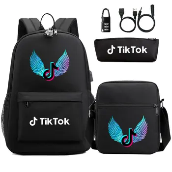 ТИК TOK Мъжки раница USB зареждане на детска чанта ежедневни многофункционални раници мъжки ученически чанти 3 серии раници