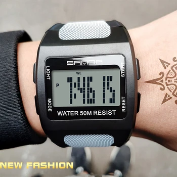 Тина шок мъжки спортни часовници квадратен циферблат часовници за мъже луксозна марка мъжки led дигитален военен водоустойчив ръчен часовник