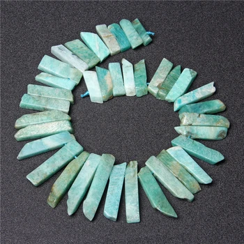 Топ Drilled Natural Stone Amazonite Stick Beads Pendant Raw Gem Камък Slab Stick Beads for Jewelry Making Accessries 5-8x20-48 мм
