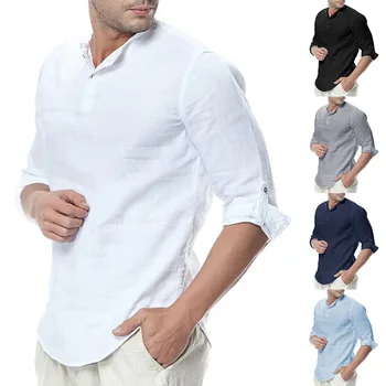 Трансграничная на 2019 година европейската и американската мъжки дрехи с яка-часова външна търговия памучен бельо риза с дълъг ръкав Amazon eb