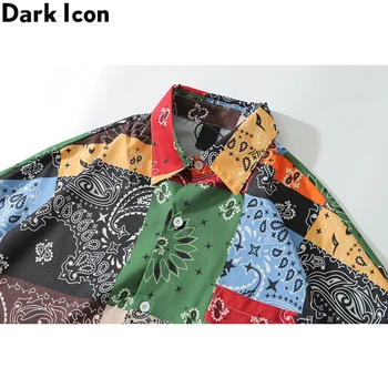 Тъмната икона Лоскутная кърпа улично Мъжки ризи, летни извънгабаритни Мъжки ризи хип хоп риза