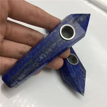 Търговия на едро с естествен Кристален камък лазурит магическа пръчка за пушачи тръба на цигарената тръба лечение с метален филтър