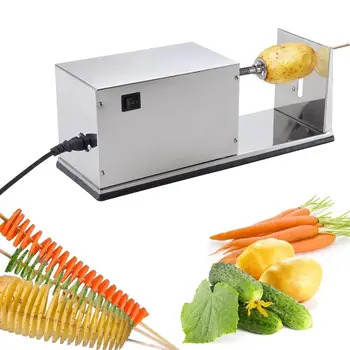 Търговска електрически картофена кран кула напълно автоматично тяло от неръждаема стомана въртяща се на филийки картофи се почистват лесно, 110V-240V