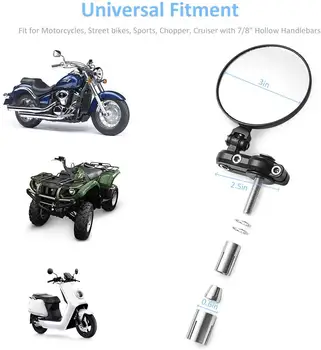 Универсален мотоциклет огледала - 3-инчов кръгла сгъваема бар край странично огледало за Honda, Suzuki, Yamaha, Kawasaki Победа