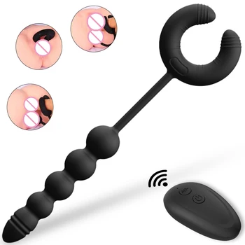 Унисекс вибратор мъжки пенис пръстен дистанционно управление анални топчета 10 Режим на влагалището мастурбатор G-точка стимулатор за възрастни секс-играчки за двойки