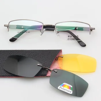 Унисекс рамки за очила, оптични рамки за очила мъже 2 елемента поляризирани слънчеви очила клип на половината от рамки за очила очила 6019