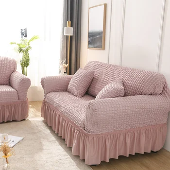 Участък разтегателен капак 3D каре розов калъф универсален мебели седалките с елегантна пола за хола фотьойл разтегателен Диван