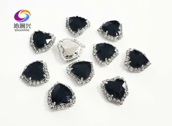 Фабричните продажба формата на сърце Черен Кристал стъкло обтегач с дупки,сребърен дъното шиене на кристали за Сам/бижута и аксесоари